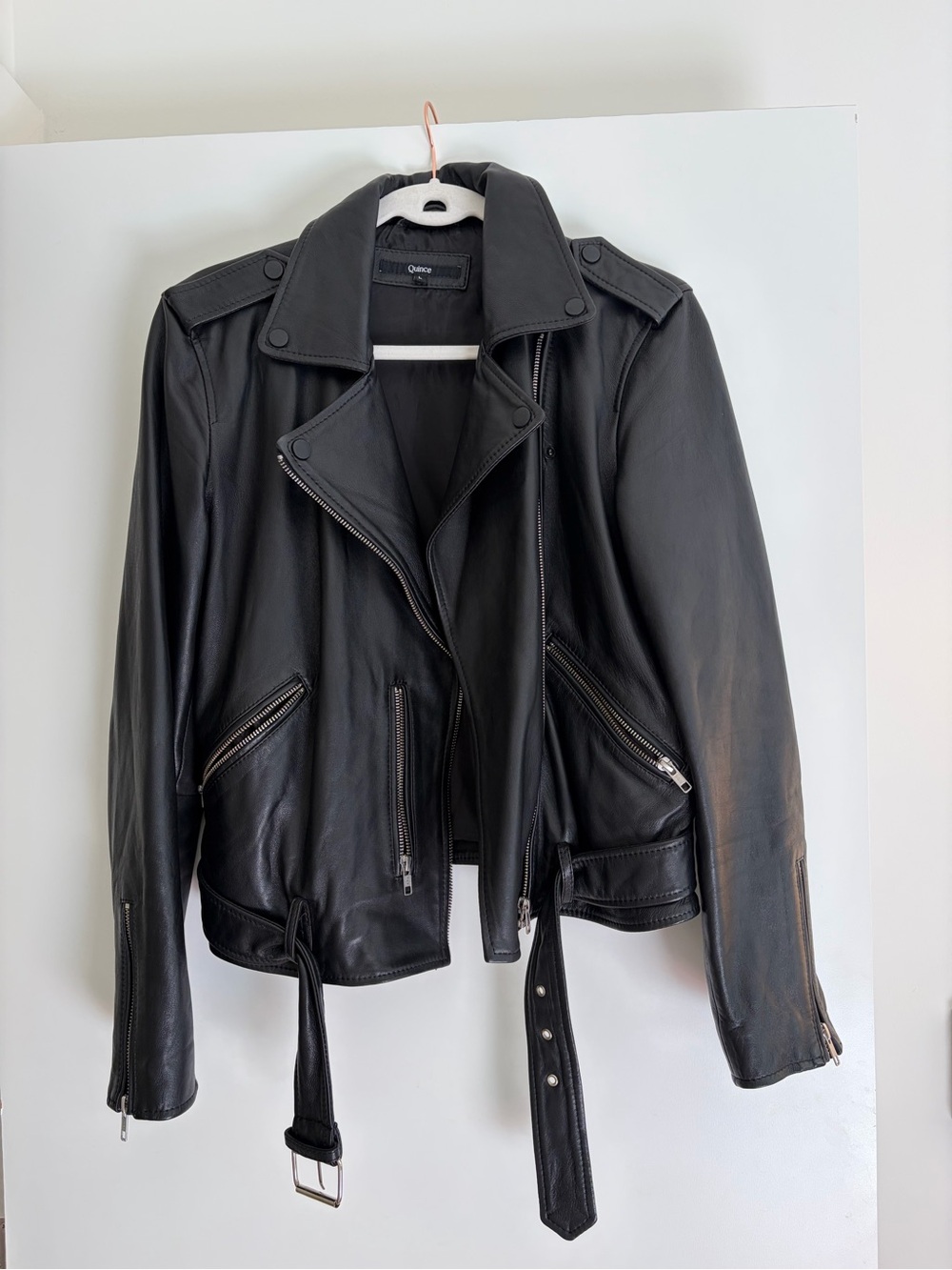 Quince 100% Leather Motorcycle Moto Jacket Black Size L